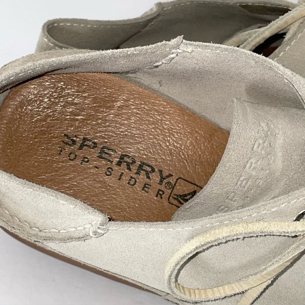 Sperry TopSider Boat Shoes Lace Up Oxford Plain Toe Sand Suede Size 10 Drop Heel